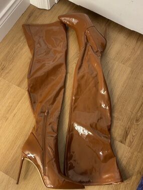 Steve Madden Cognac Patent Over-the-Knee Stiletto Boots